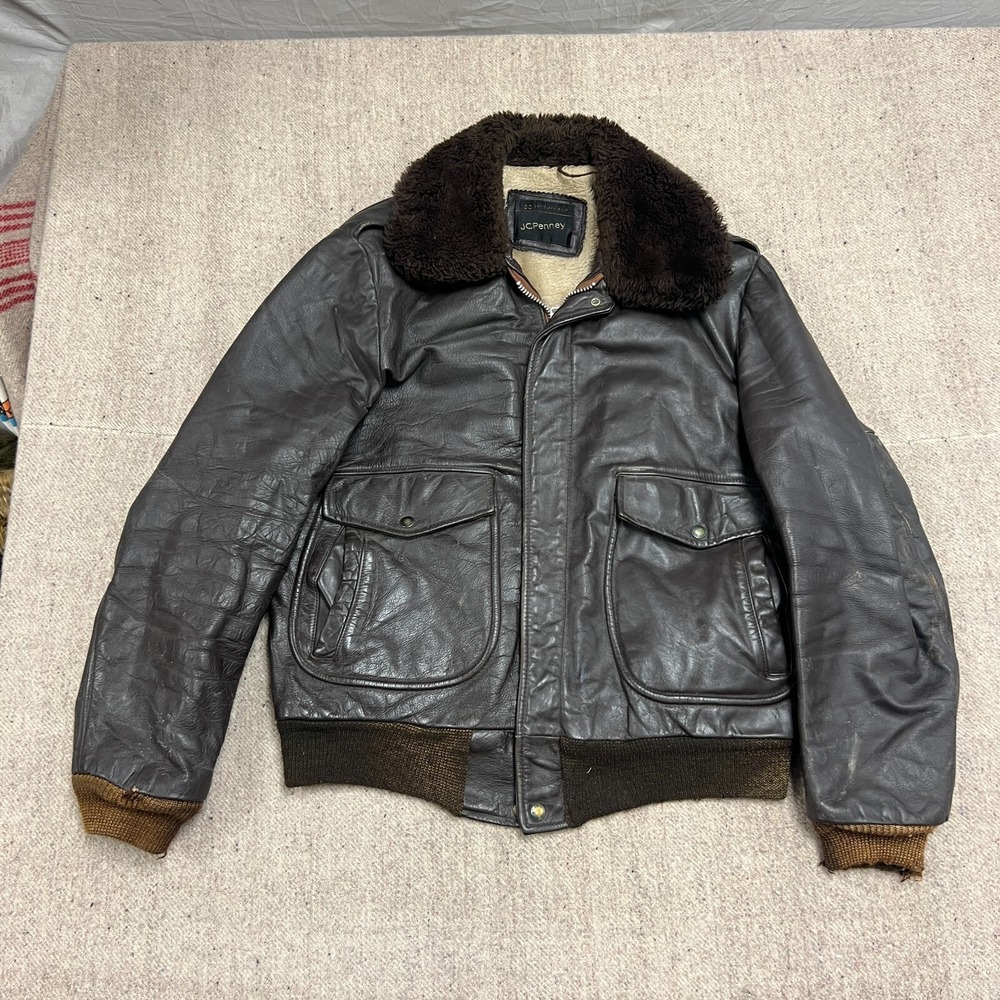 Vintage JC Penny G1 Leather Jacket Mens Medium Black 1970s